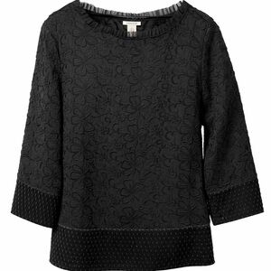 Sundance Black Semi Sheer 3D Lace Blouse with ruffle collar